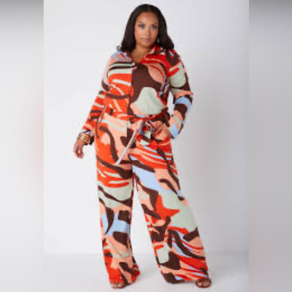 Belted Swirl Print Jumpsuit